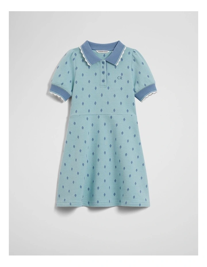 Australian Cotton Short Sleeve Jacquard Polo Dress in Celeste image 1