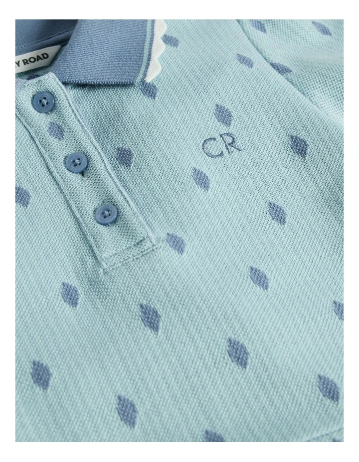 Australian Cotton Short Sleeve Jacquard Polo Dress in Celeste image 2