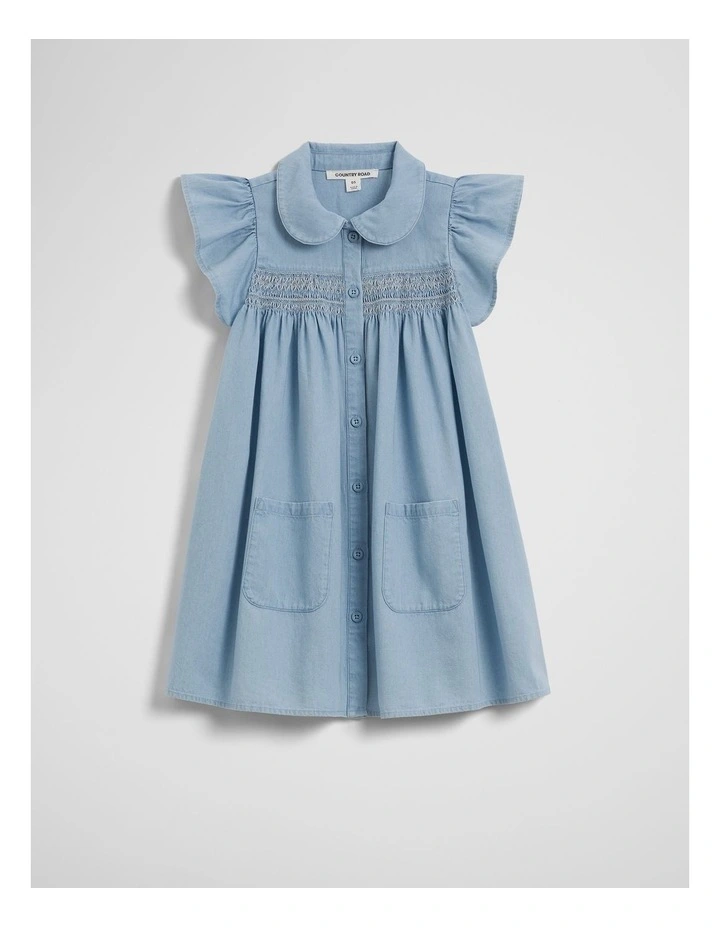 Organically Grown Cotton Short Sleeve Chambray Dress in Sky Blue Wash image 2