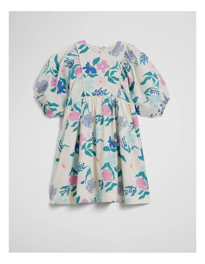 Short Puff Sleeve Print Dress in Light Floral Print image 2