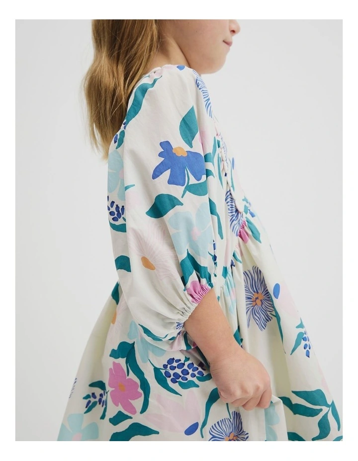 Short Puff Sleeve Print Dress in Light Floral Print image 3