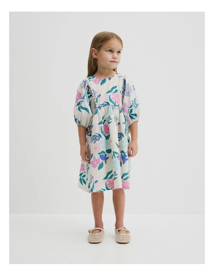 Short Puff Sleeve Print Dress in Light Floral Print image 4