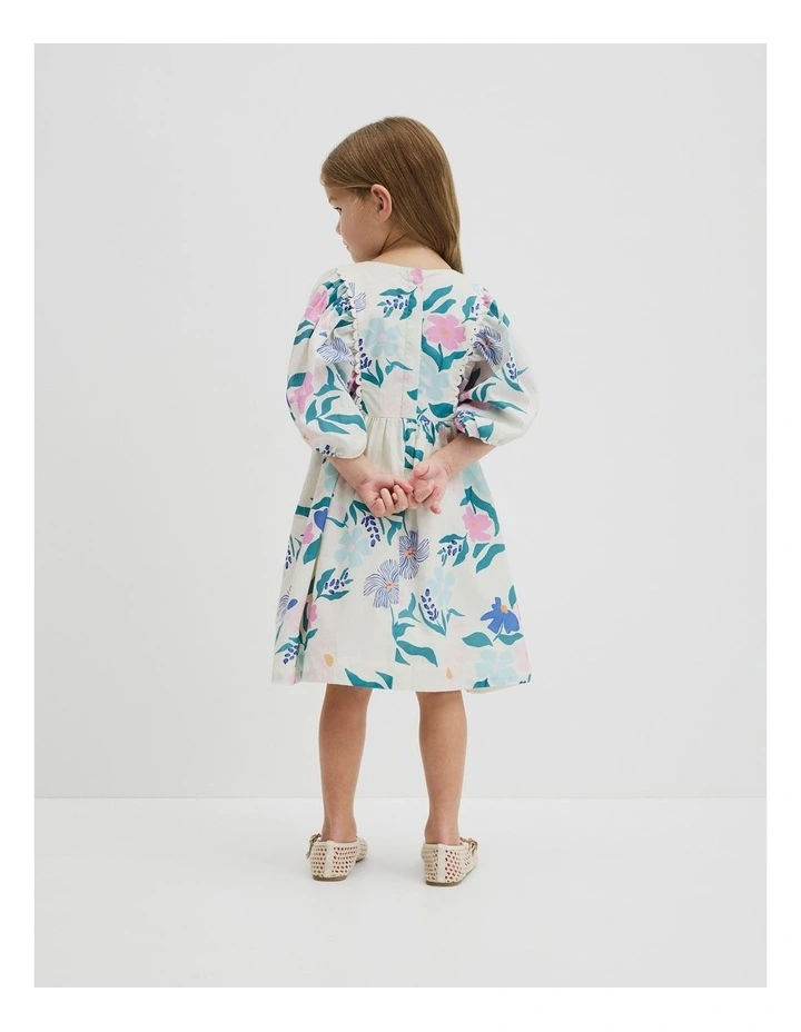 Short Puff Sleeve Print Dress in Light Floral Print image 5