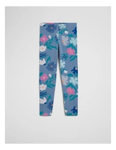 Organically Grown Cotton Blend Printed Legging in Dark Floral Print