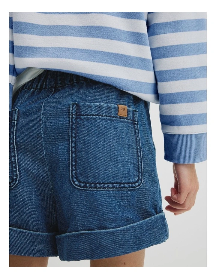 Denim Short in Mid Wash Blue image 3