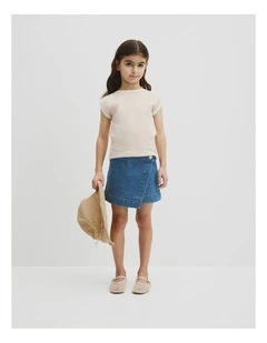 Denim Skort in Mid Wash Blue