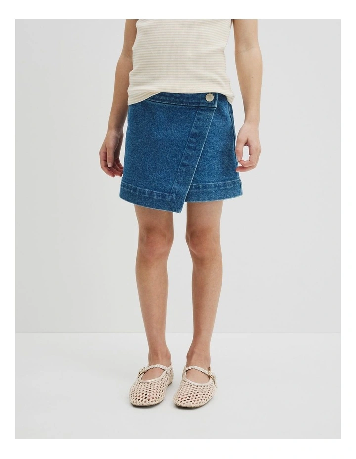 Denim Skort in Mid Wash Blue image 4