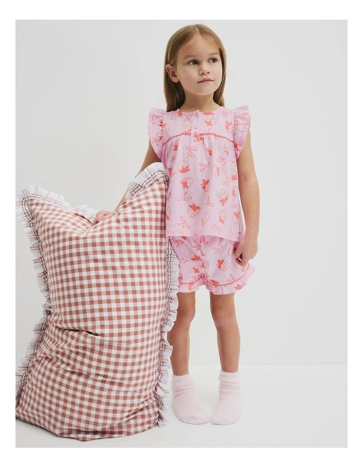 Australian Cotton Short Sleeve Frill Sleep Set in Strawberry Crush image 1