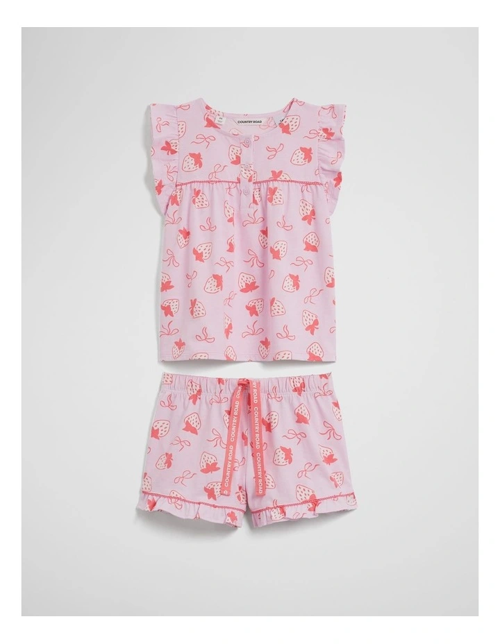 Australian Cotton Short Sleeve Frill Sleep Set in Strawberry Crush image 2
