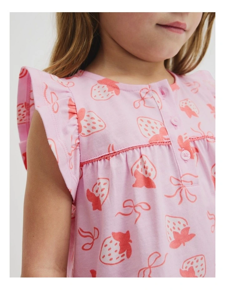 Australian Cotton Short Sleeve Frill Sleep Set in Strawberry Crush image 3