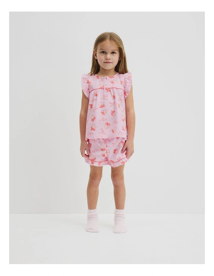 Australian Cotton Short Sleeve Frill Sleep Set in Strawberry Crush image 4