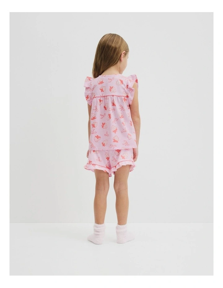 Australian Cotton Short Sleeve Frill Sleep Set in Strawberry Crush image 5