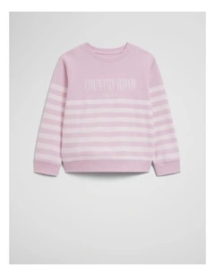 Australian Cotton Relaxed Heritage Sweat in Cloud Pink Stripe