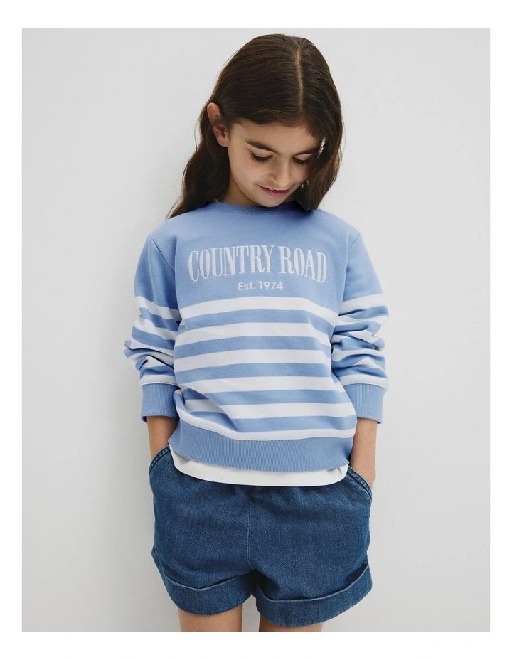 Australian Cotton Relaxed Heritage Sweat in Mid Blue Stripe image 1