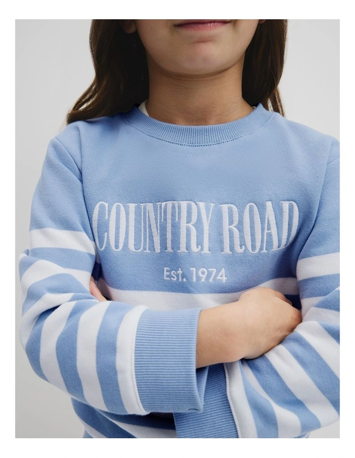 Australian Cotton Relaxed Heritage Sweat in Mid Blue Stripe image 3