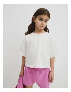 Australian Cotton Short Sleeve Crop Boxy T-shirt in Marshmallow