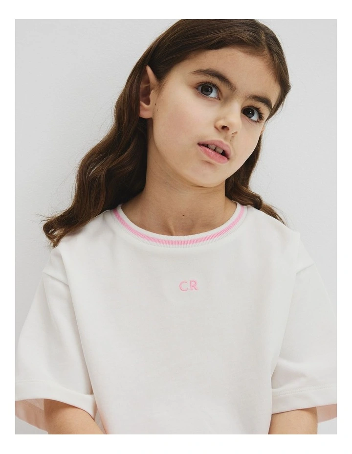 Australian Cotton Short Sleeve Crop Boxy T-shirt in Marshmallow image 3