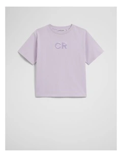 Organically Grown Cotton Short Sleeve Sequin Logo T-shirt in Lavender Fog