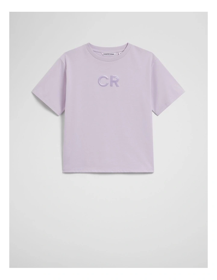Organically Grown Cotton Short Sleeve Sequin Logo T-shirt in Lavender Fog image 1