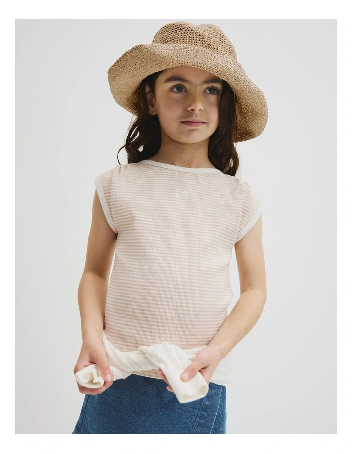 Australian Cotton Blend Short Sleeve Stripe Rib T-shirt in Natural image 1