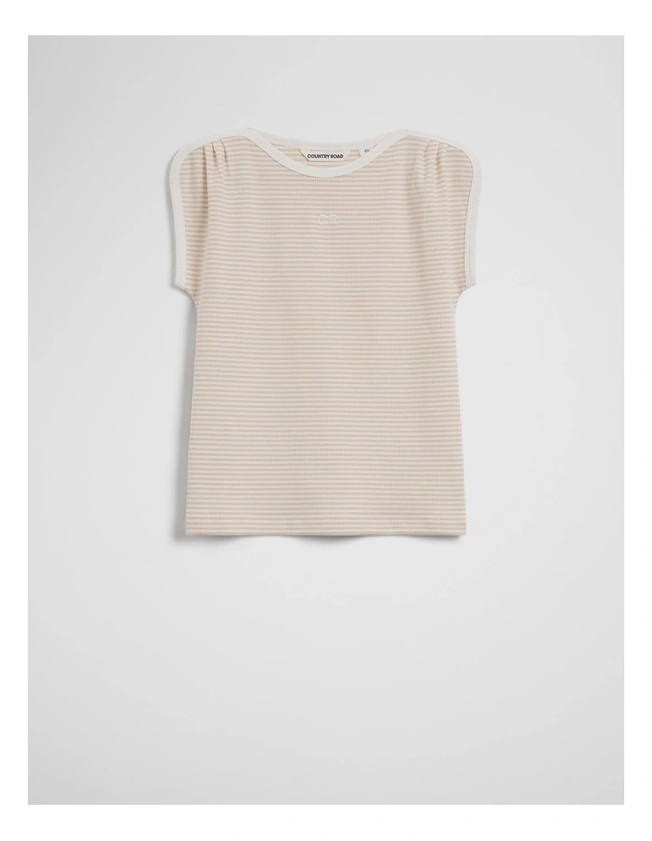 Australian Cotton Blend Short Sleeve Stripe Rib T-shirt in Natural image 2