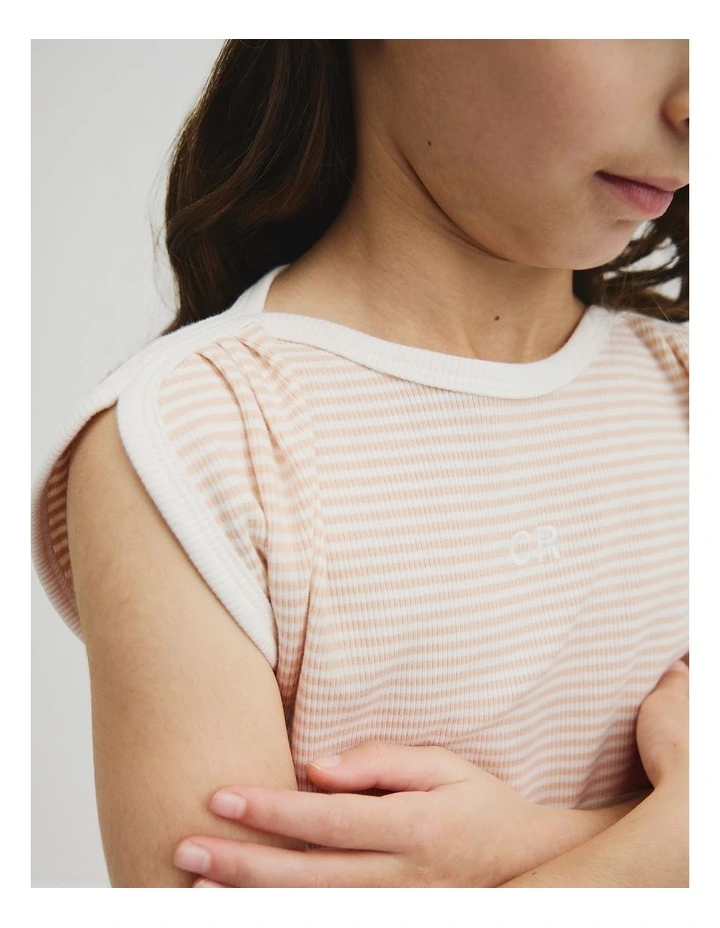 Australian Cotton Blend Short Sleeve Stripe Rib T-shirt in Natural image 3