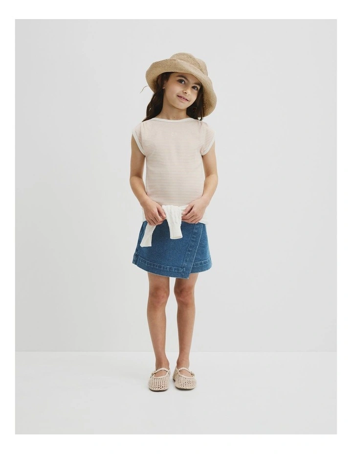 Australian Cotton Blend Short Sleeve Stripe Rib T-shirt in Natural image 4