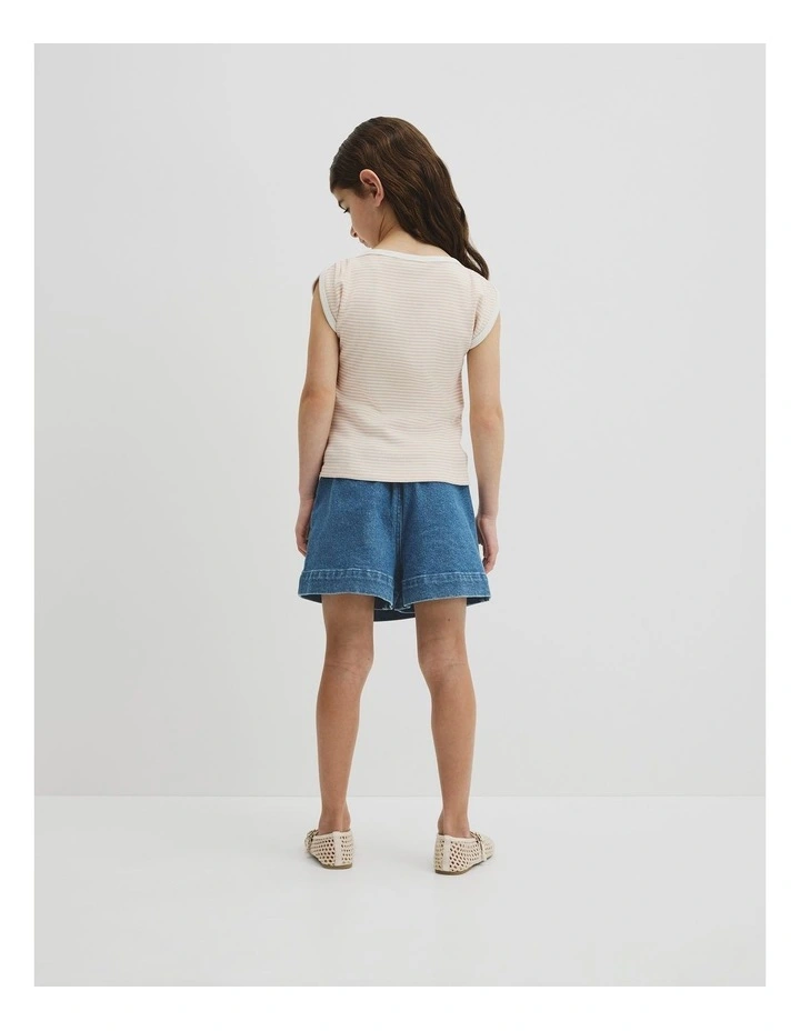 Australian Cotton Blend Short Sleeve Stripe Rib T-shirt in Natural image 5