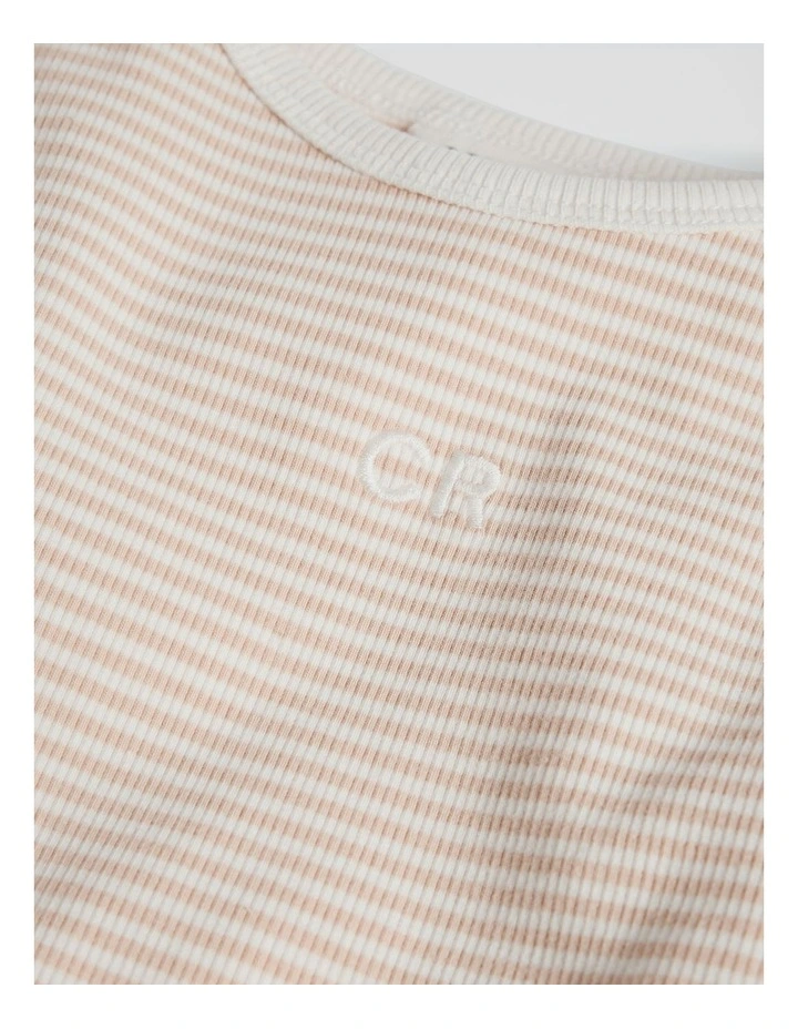 Australian Cotton Blend Short Sleeve Stripe Rib T-shirt in Natural image 6