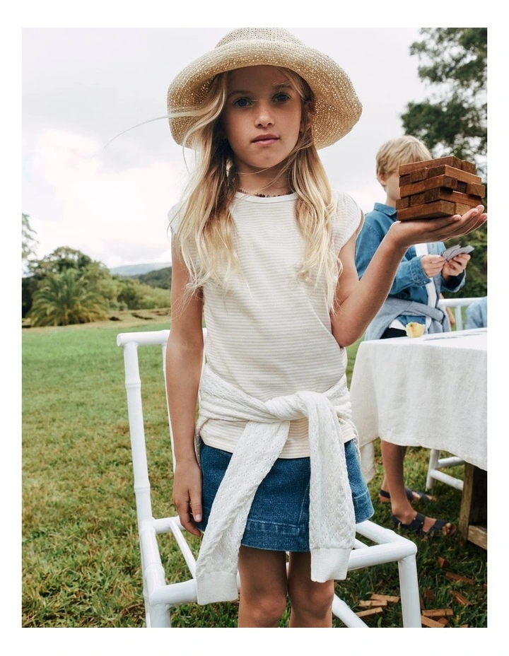 Australian Cotton Blend Short Sleeve Stripe Rib T-shirt in Natural image 7
