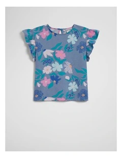 Australian Cotton Short Sleeve Yardage Print T-shirt in Dark Floral Print