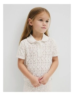 Australian Cotton Short Sleeve Collar Knit Top in Marshmallow