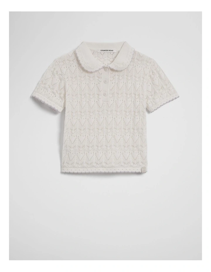 Australian Cotton Short Sleeve Collar Knit Top in Marshmallow image 2