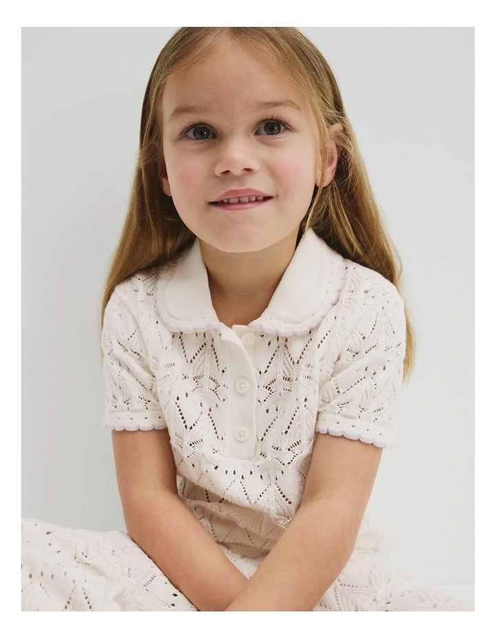 Australian Cotton Short Sleeve Collar Knit Top in Marshmallow image 3