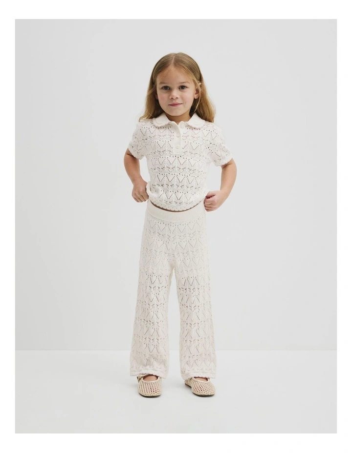 Australian Cotton Short Sleeve Collar Knit Top in Marshmallow image 4