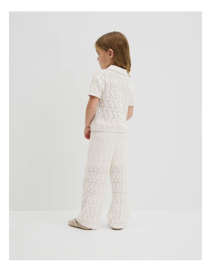 Australian Cotton Short Sleeve Collar Knit Top in Marshmallow image 5