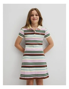 Short Sleeve Collar Polo Dress in Multi Stripe