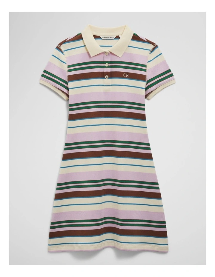 Short Sleeve Collar Polo Dress in Multi Stripe image 2