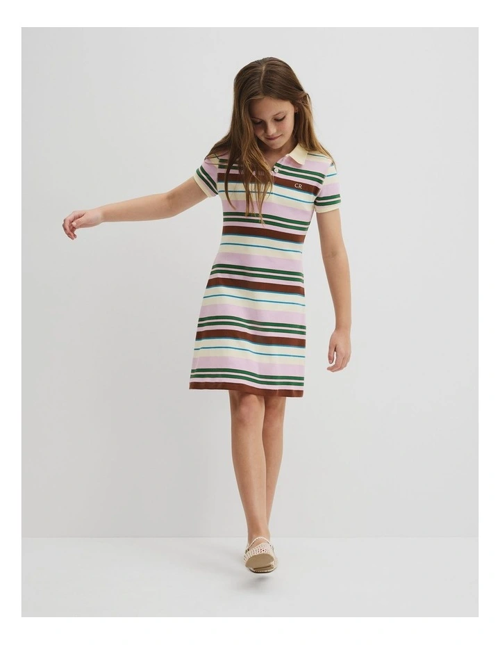 Short Sleeve Collar Polo Dress in Multi Stripe image 4