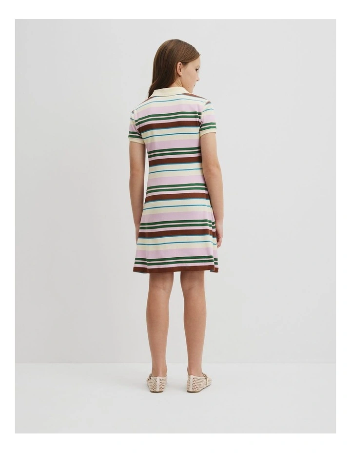 Short Sleeve Collar Polo Dress in Multi Stripe image 5