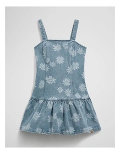 Teen Sleeveless Denim Print Dress in Light Wash