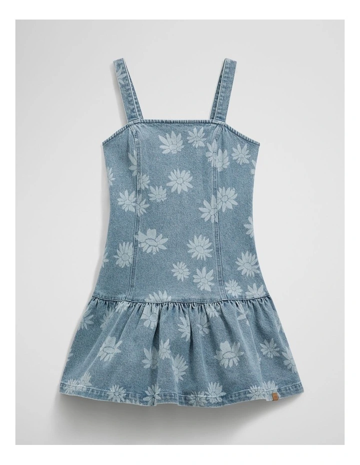 Teen Sleeveless Denim Print Dress in Light Wash image 1