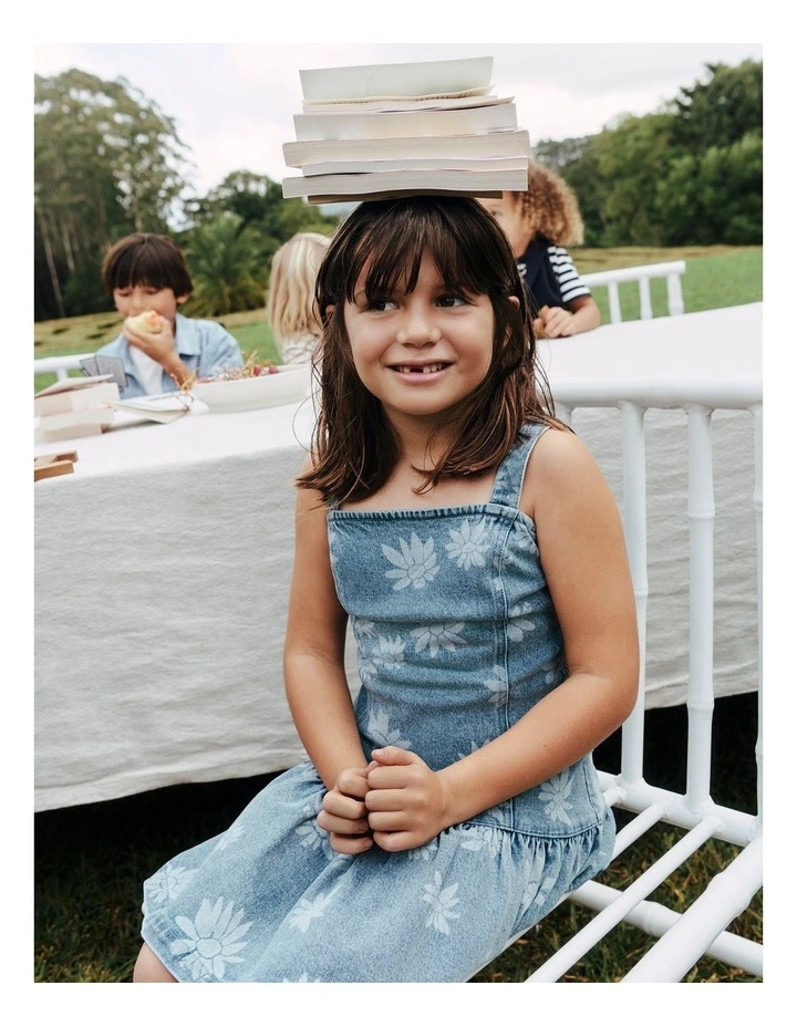 Teen Sleeveless Denim Print Dress in Light Wash image 3