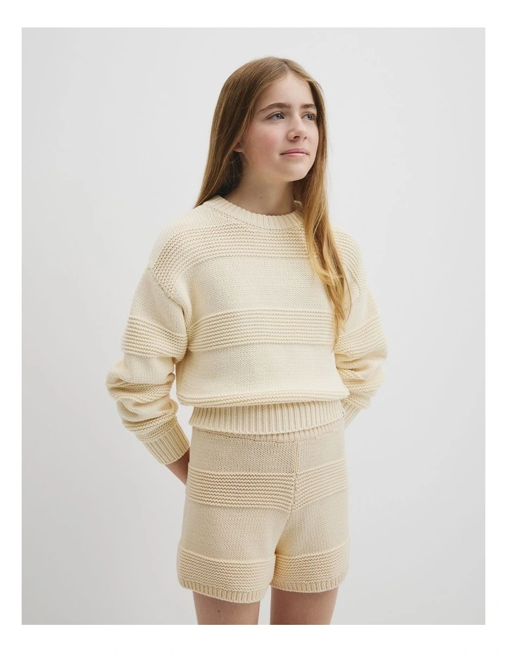 Teen Australian Cotton Blend Long Sleeve Relaxed Crop Knit in Stone image 1