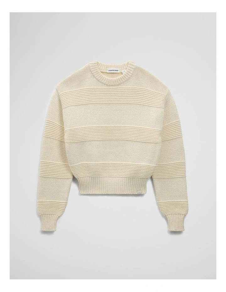 Teen Australian Cotton Blend Long Sleeve Relaxed Crop Knit in Stone image 2