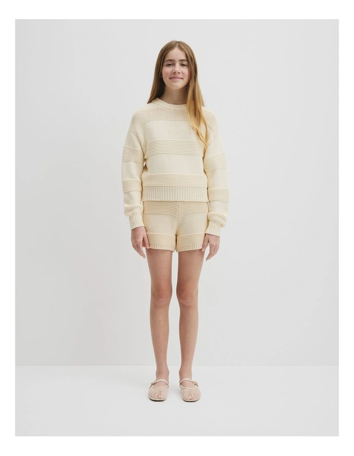 Teen Australian Cotton Blend Long Sleeve Relaxed Crop Knit in Stone image 4