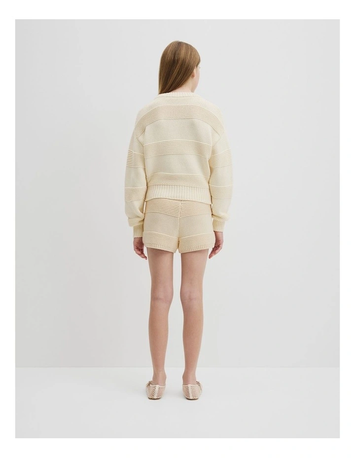 Teen Australian Cotton Blend Long Sleeve Relaxed Crop Knit in Stone image 5