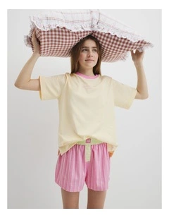 Teen Australian Cotton Short Sleeve Stripe Sleep Set in Bubblegum Stripe