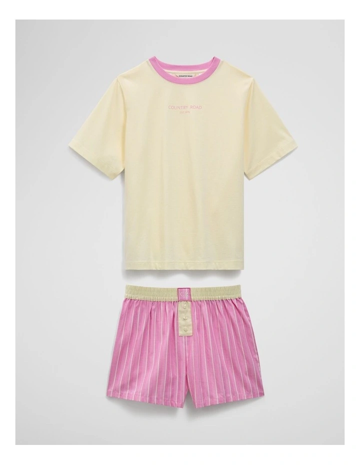 Teen Australian Cotton Short Sleeve Stripe Sleep Set in Bubblegum Stripe image 2