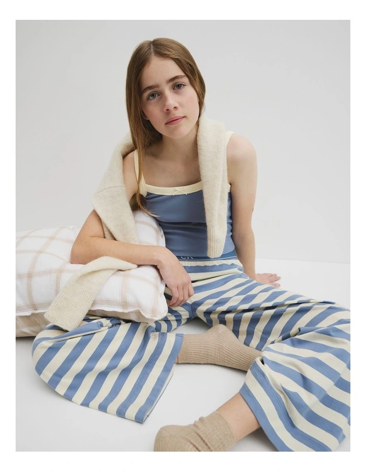 Teen Australian Cotton Sleeveless Cami Sleep Set in Buttermilk Stripe image 1